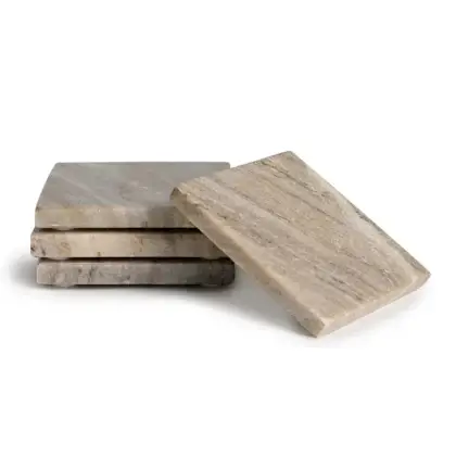 Golden Morchana Marble Square Coasters (Set of 4) | Natural Polished Stone