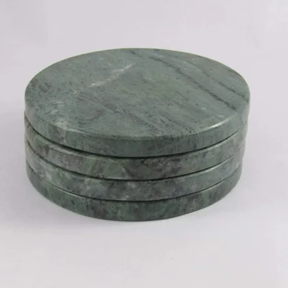 Premium Dark Green Granite Coasters (Set of 4) | Polished Natural Stone