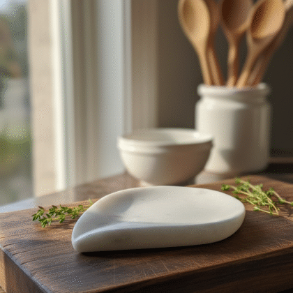 White Makrana Marble Spoon Rest | Kitchen Countertop Protector